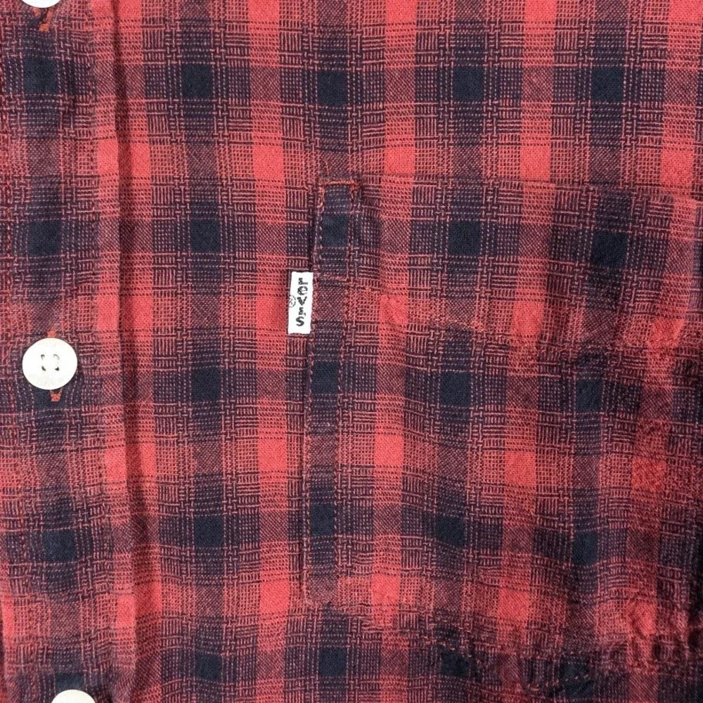 Levi's Button Down Shirt Mens XL Red‎ Black Plaid LS Flannel Cotton Casual